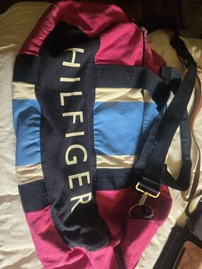 Tommy Hilfiger Pink, Blue & Cream Striped Travel Duffel